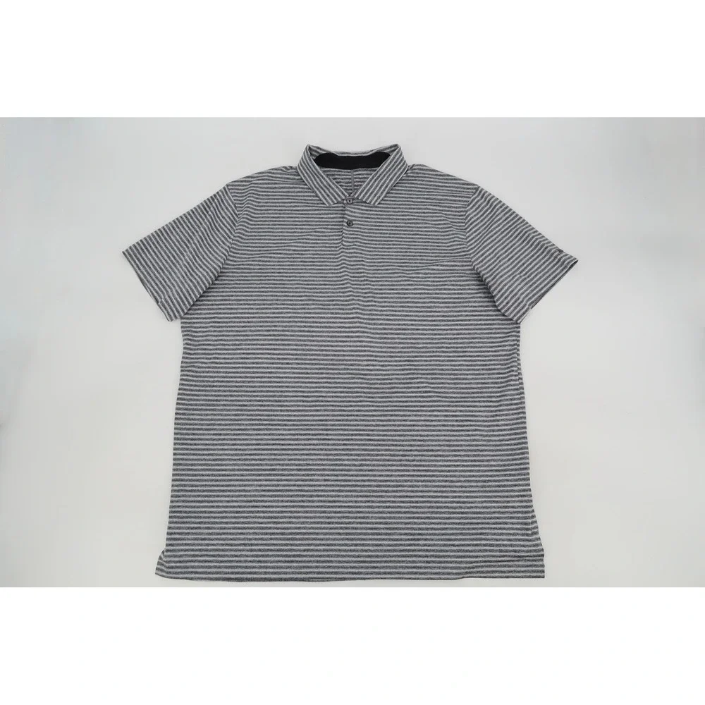 Tiger Woods Nike Dri-FIT Polo‎ Shirt Mens Large Gray Striped Short Sleeve BQ6722